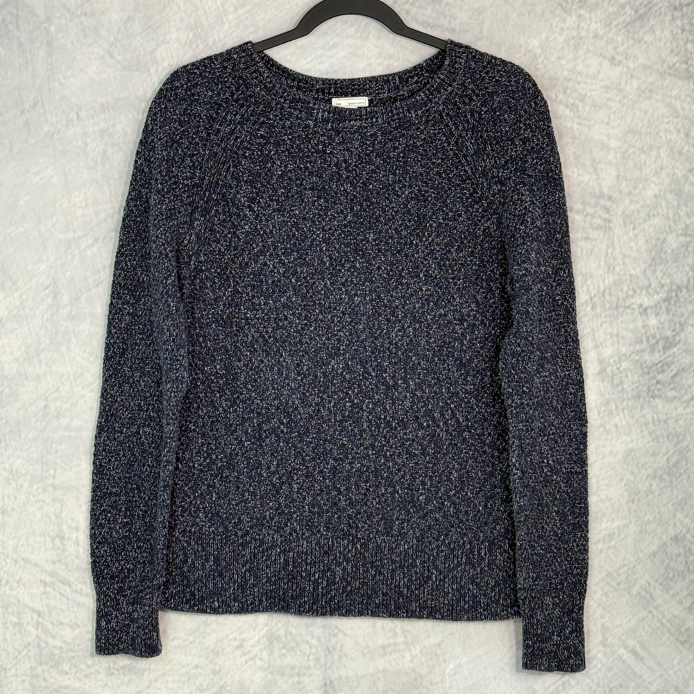 Gap 2010s Navy Blue Marled Cotton Sweater womens sz L preppy academia heritage